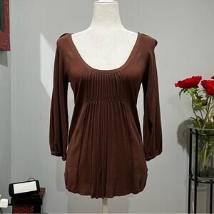 NEW Michael Kors Smocked Princess Pleat Scoop Neck Bell Sleeves Knit Top XS NWOT